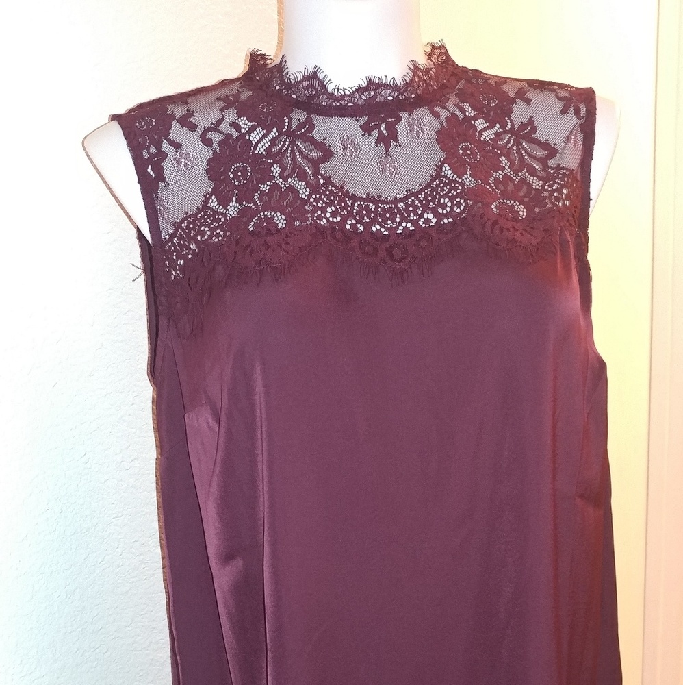 Lace yoke burgundy top